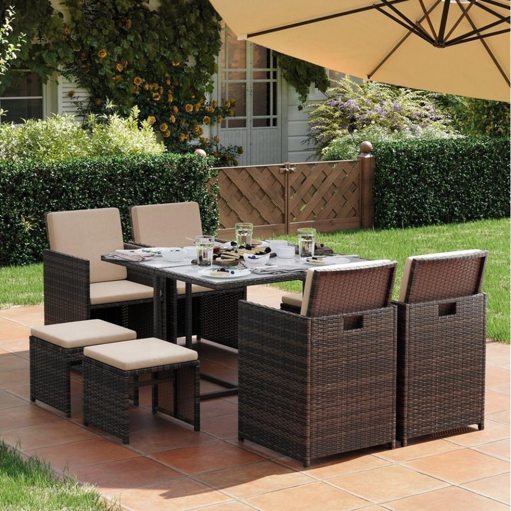 Songmics Gartenlounge-Set, (9-tlg), Tisch, 4 Stühle und 4 Hocker, mit Kissen Bild 1