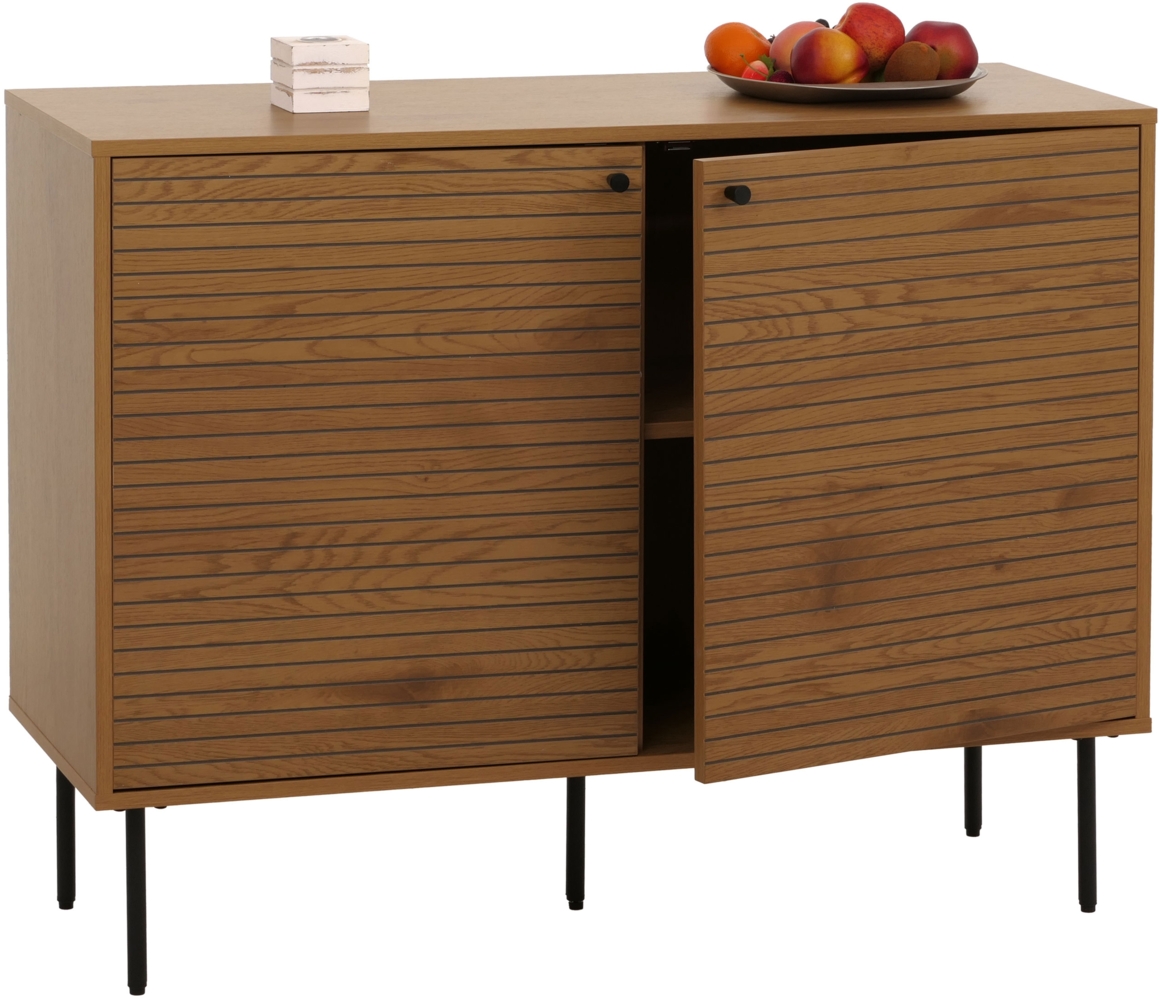 Sideboard HWC-N78, Kommode Schrank Anrichte, skandinavischer Stil Metall Holz Melamin MVG 86x110x40cm ~ natur Bild 1