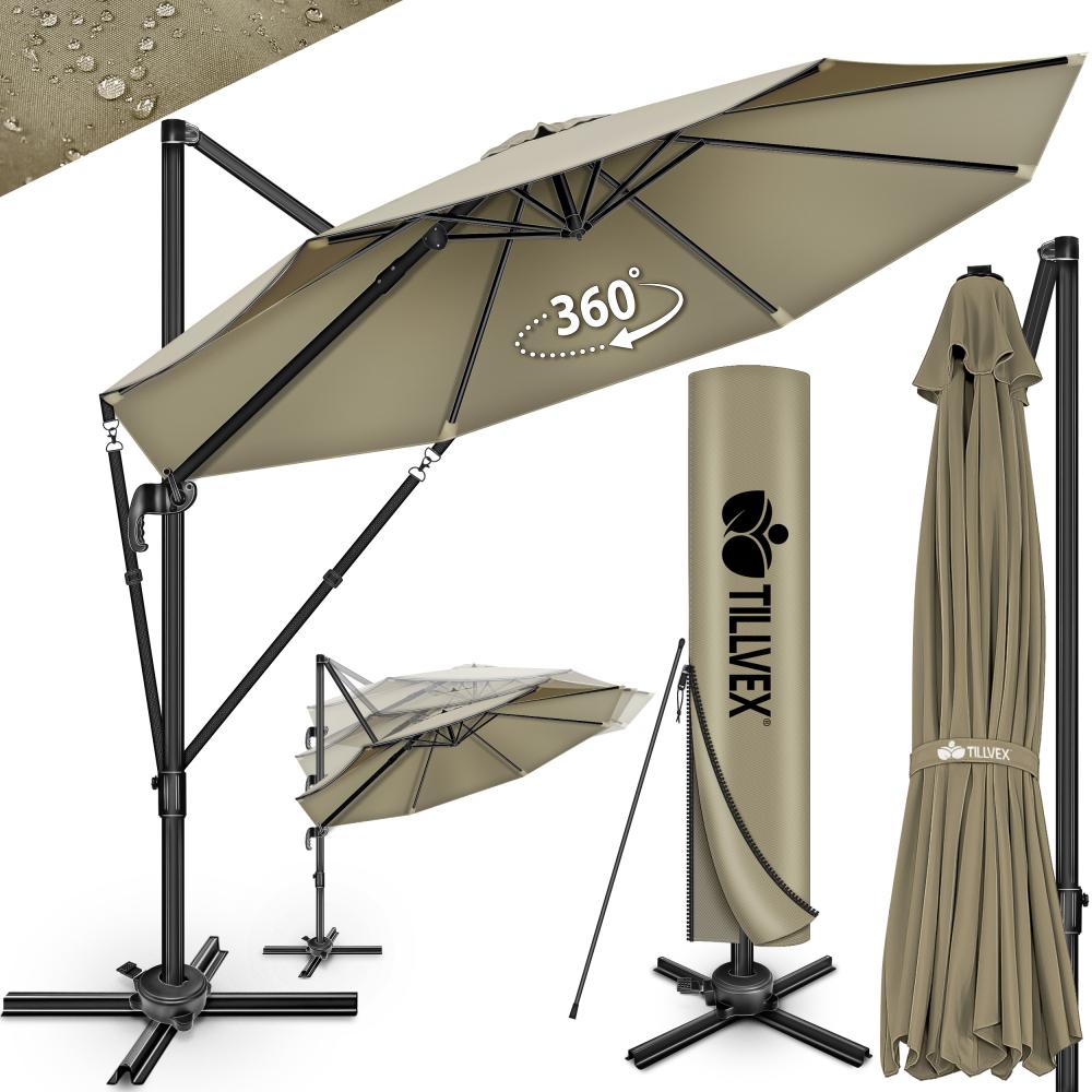 tillvex® Sonnenschirm verstellbar mit Kurbel, 360° drehbar, Polyester / Aluminium braun, Ø 300 cm Bild 1