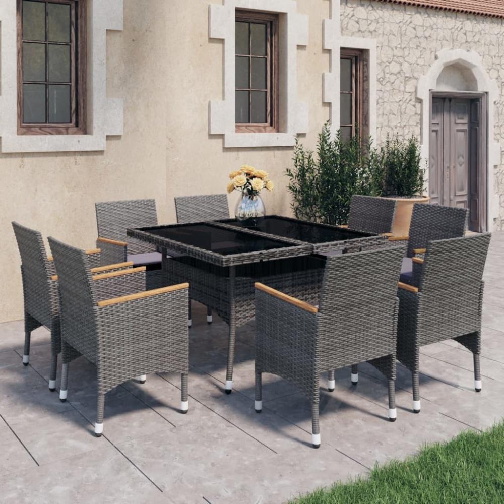 vidaXL 9-tlg. Garten-Essgruppe Poly Rattan und Akazienholz Grau 3058345 Bild 1