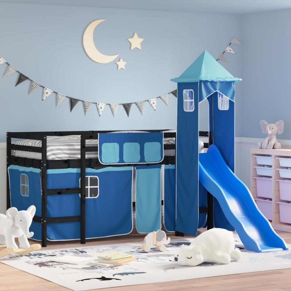 vidaXL Kinderhochbett mit Turm Blau 80x200 cm Massivholz Kiefer 3207070 Bild 1