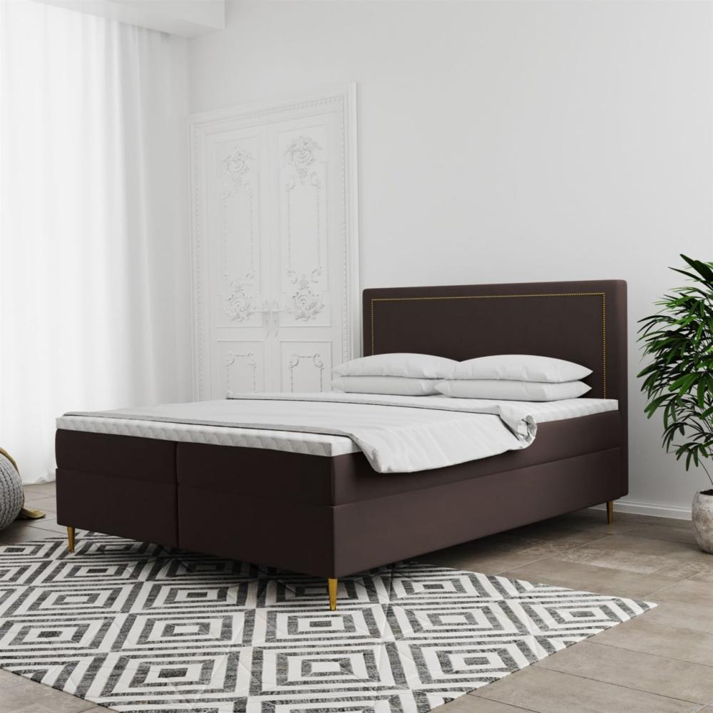 Boxspringbett Schlafzimmerbett LUCIEN 200x220cm in Stoff Soro Braun Bild 1