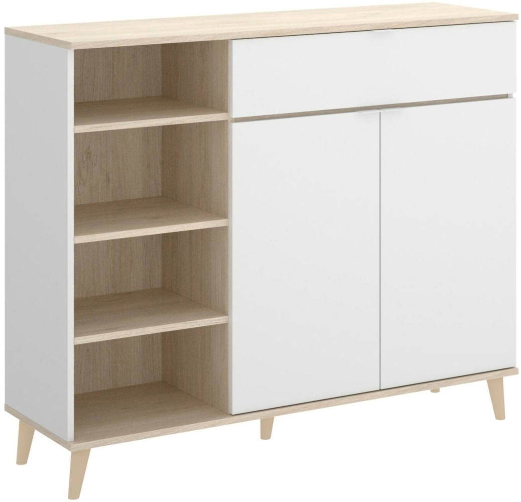 Dmora Aleandro-Sideboard, Wohnzimmer-Pantry-Buffet, modernes Wohnzimmer-Sideboard mit 2 Türen, 120 x 40 x 102 cm, Weiß und Eiche Bild 1