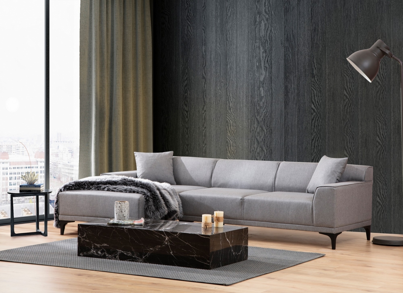 Ecksofa, 'Petra', 77 x 145 x 250, Hellgrau Bild 1