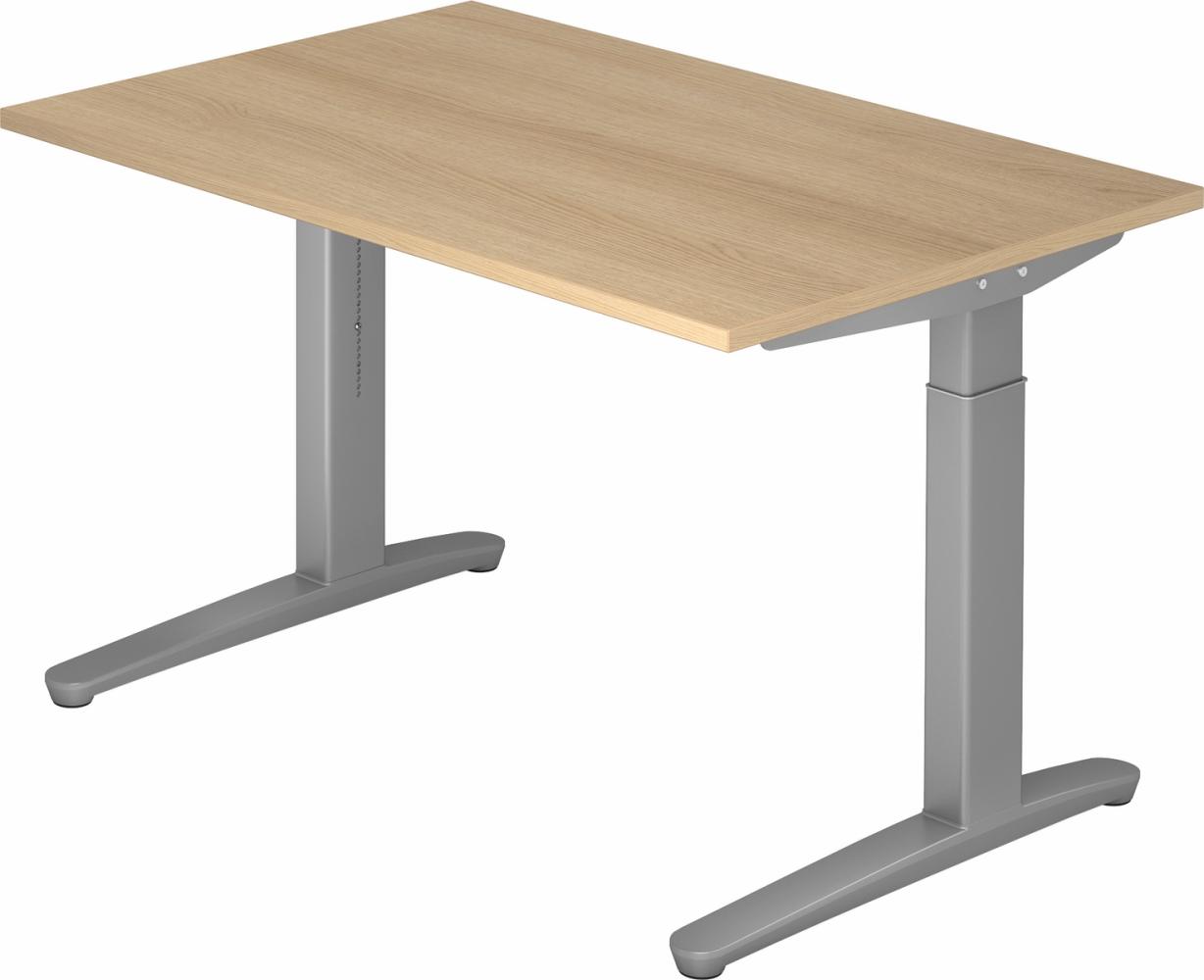 bümö® Design Schreibtisch XB-Serie höhenverstellbar, Tischplatte 120 x 80 cm in Eiche, Gestell in silber Bild 1