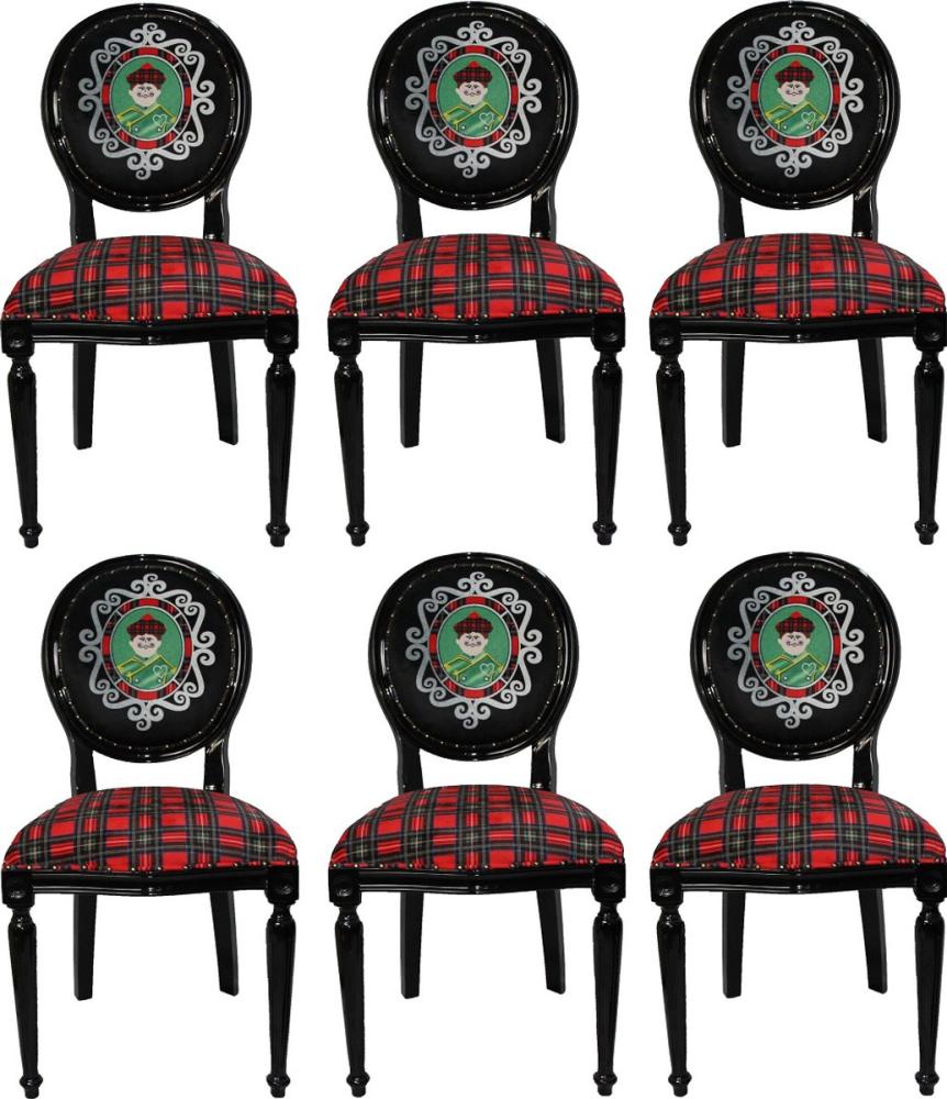 Casa Padrino Luxus Barock Esszimmer Set Schottland Mann Mehrfarbig / Schwarz 48 x 50 x H. 98 cm - 6 handgefertigte Esszimmerstühle - Barock Esszimmermöbel Bild 1