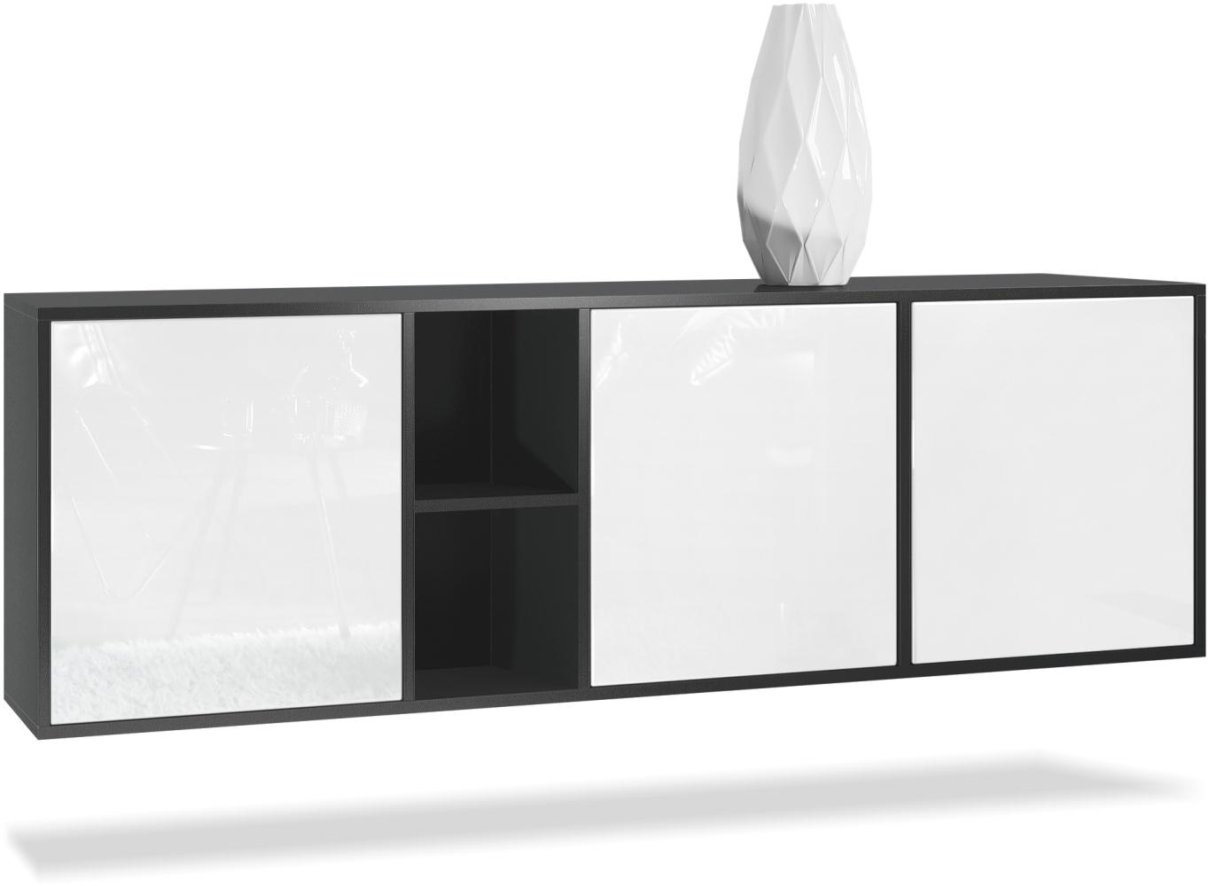 Vladon Kommode Cuba - Schwarz matt/Weiß Hochglanz - Modernes Sideboard für Ihr Wohnbereich - (BxHxT) 182 x 53 x 35 cm Bild 1