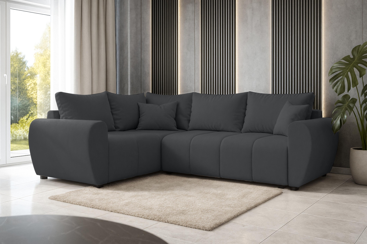 AX LIVING Malatya L Ecksofa mit Schlaffunktion Sofa Dunkelgrau 235cm L Bild 1