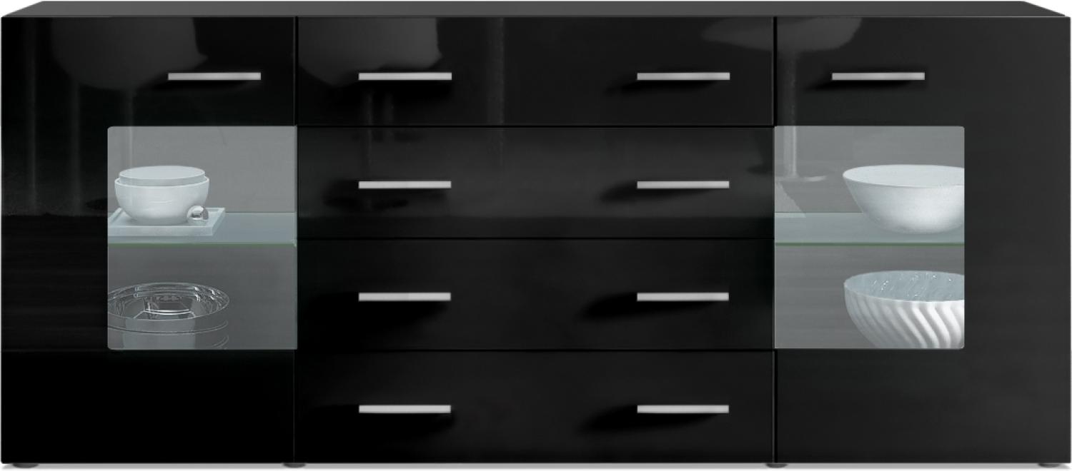 Sideboard Kommode Grömitz V2, Korpus in Schwarz matt / Front in Schwarz Hochglanz (166 x 72 x 35) Bild 1