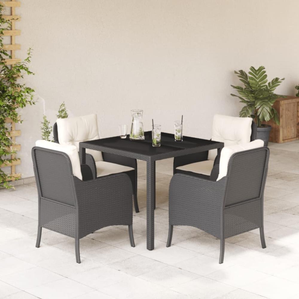 vidaXL 5-tlg. Garten-Essgruppe mit Kissen Schwarz Poly Rattan 3211843 Bild 1