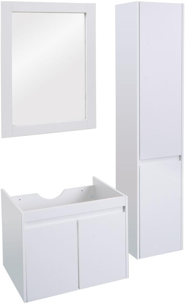 Badezimmerset HWC-L86, Waschtisch Wandspiegel Hängeschrank Badmöbel, FSC® Melaminbeschichtet ~ weiß Bild 1