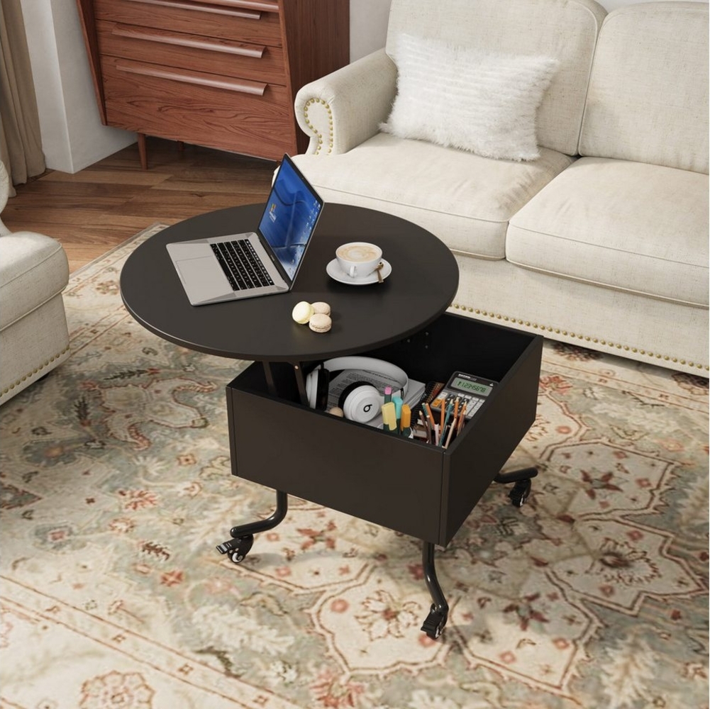 VOWNER Couchtisch Höhenverstellbarer, mit Lenkrollen, Wohnzimmertisch mit Verstecktem Stauraum Bild 1