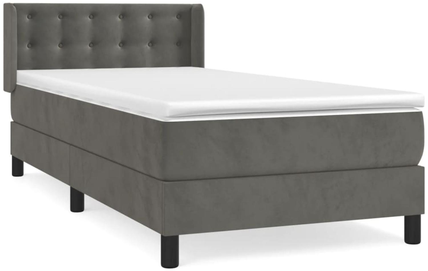 vidaXL Boxspringbett mit Matratze Dunkelgrau 90x200 cm Samt, Härtegrad: H2 [3131178] Bild 1