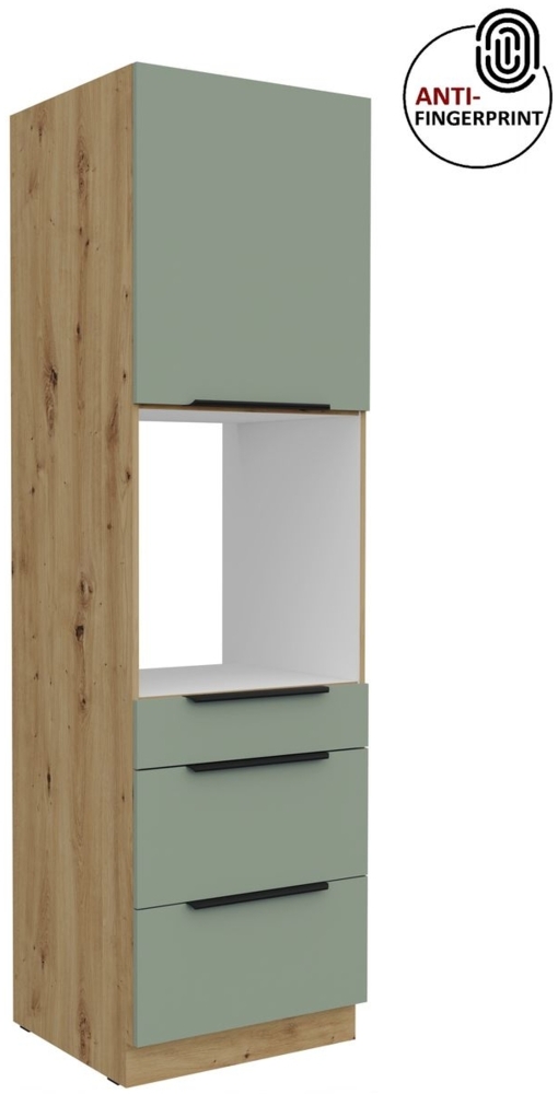 Küchen Hochschrank 60 cm Küche ARIA Aquamarin ultra matt + Eiche Artisan matt, hochwertige Fronten mit Anti Fingerprint Beschichtung, Soft-Close Küchenzeile Küchenblock Bild 1