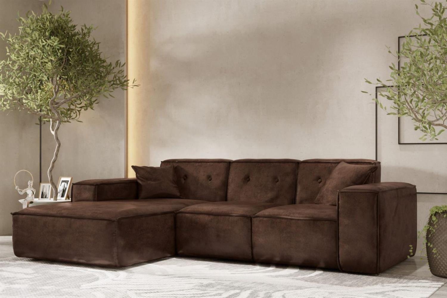 Ecksofa Designersofa CESINA Stoff Gobi (Vintage Look) Dunkelbraun Ottomane Links Bild 1