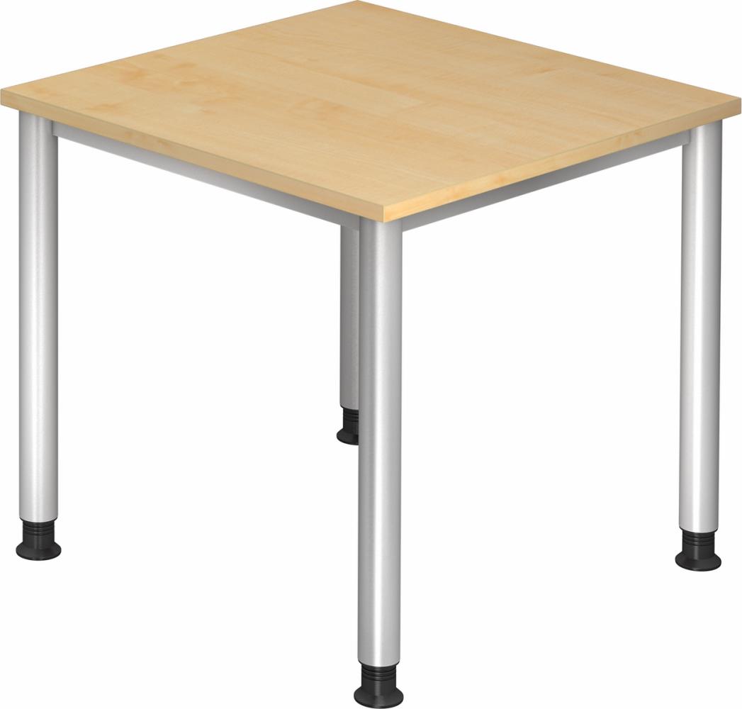 bümö höhenverstellbarer Schreibtisch H-Serie 80x80 cm in Ahorn, Gestell in Silber - PC Tisch klein für's Büro manuell höhenverstellbar, Computertisch verstellbar, HS-08-3 Bild 1