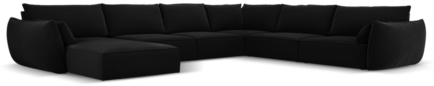 Micadoni 8-Sitzer Samtstoff Panorama Ecke rechts Sofa Kaelle | Bezug Black | Beinfarbe Black Plastic Bild 1