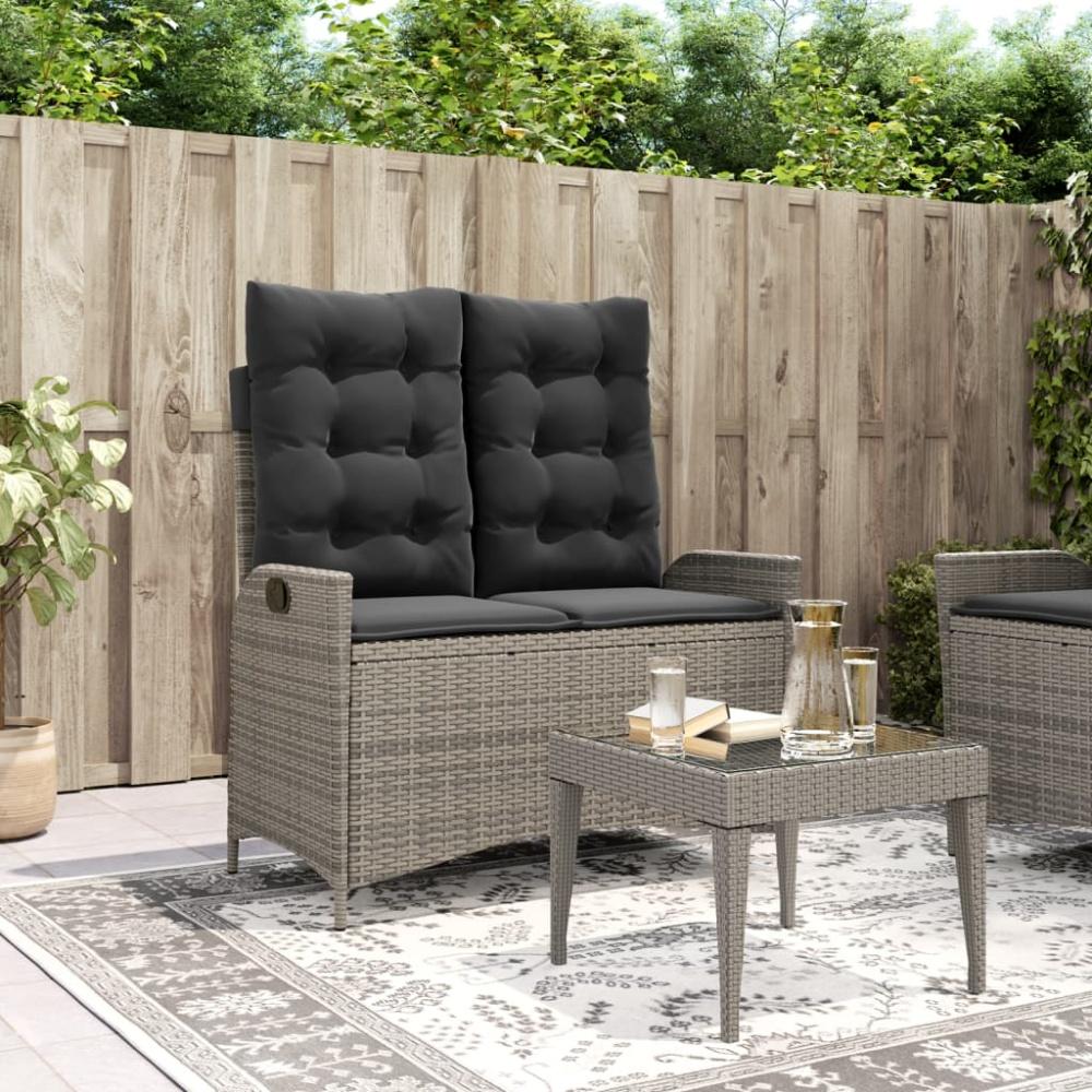 vidaXL Gartenbank Verstellbar mit Kissen Grau Poly Rattan 368238 Bild 1