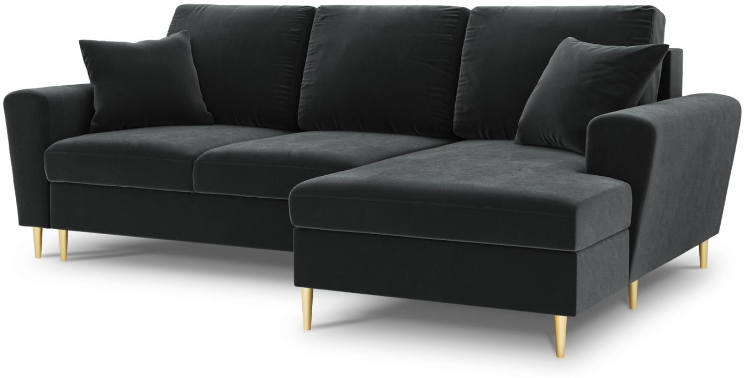 Micadoni 4-Sitzer Samtstoff Ecke rechts Sofa mit Bettfunktion und Box Moghan | Bezug Dark Grey | Beinfarbe Gold Metal Bild 1