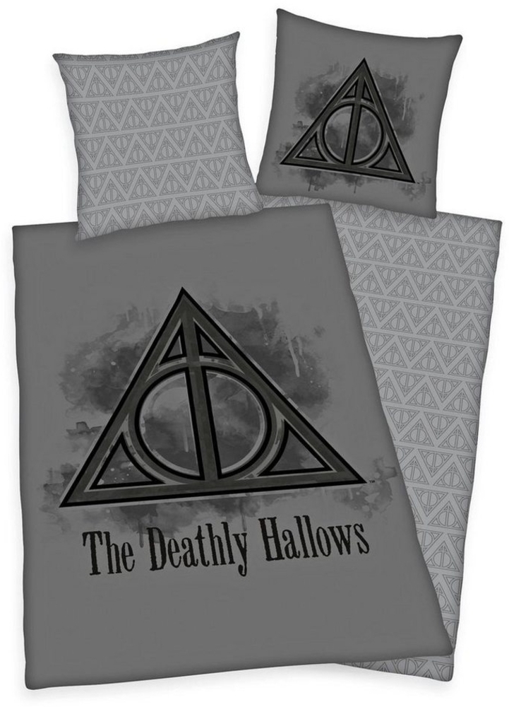 Herding Jugendbettwäsche Harry Potter Grau 135x200cm Deathly Hallows, Renforcé, 2 teilig, Heiligtümer des Todes, mit Knopfleiste Bild 1