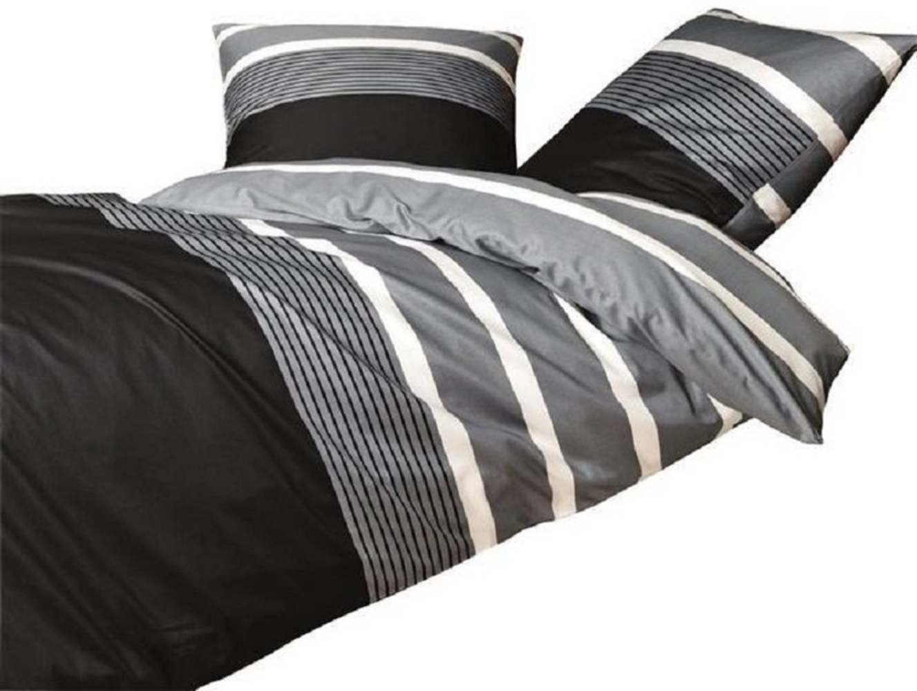 Janine Bettwäsche Davos 65030 08 silber schwarz Feinbiber 155 x 220 + 80 x 80 cm Bild 1