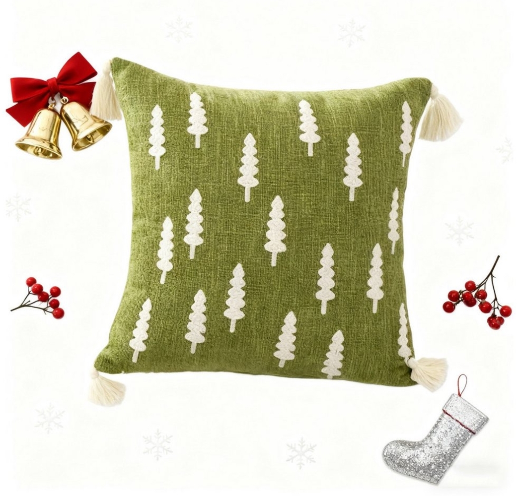 CLTYQ Kissenbezug Weihnachten Kissenbezug 1er Set Kissenbezüge 45x45cm Dekokissen Deko, Bestickt Zottelig Weihnachtskissen,für Sofa Couch Bild 1