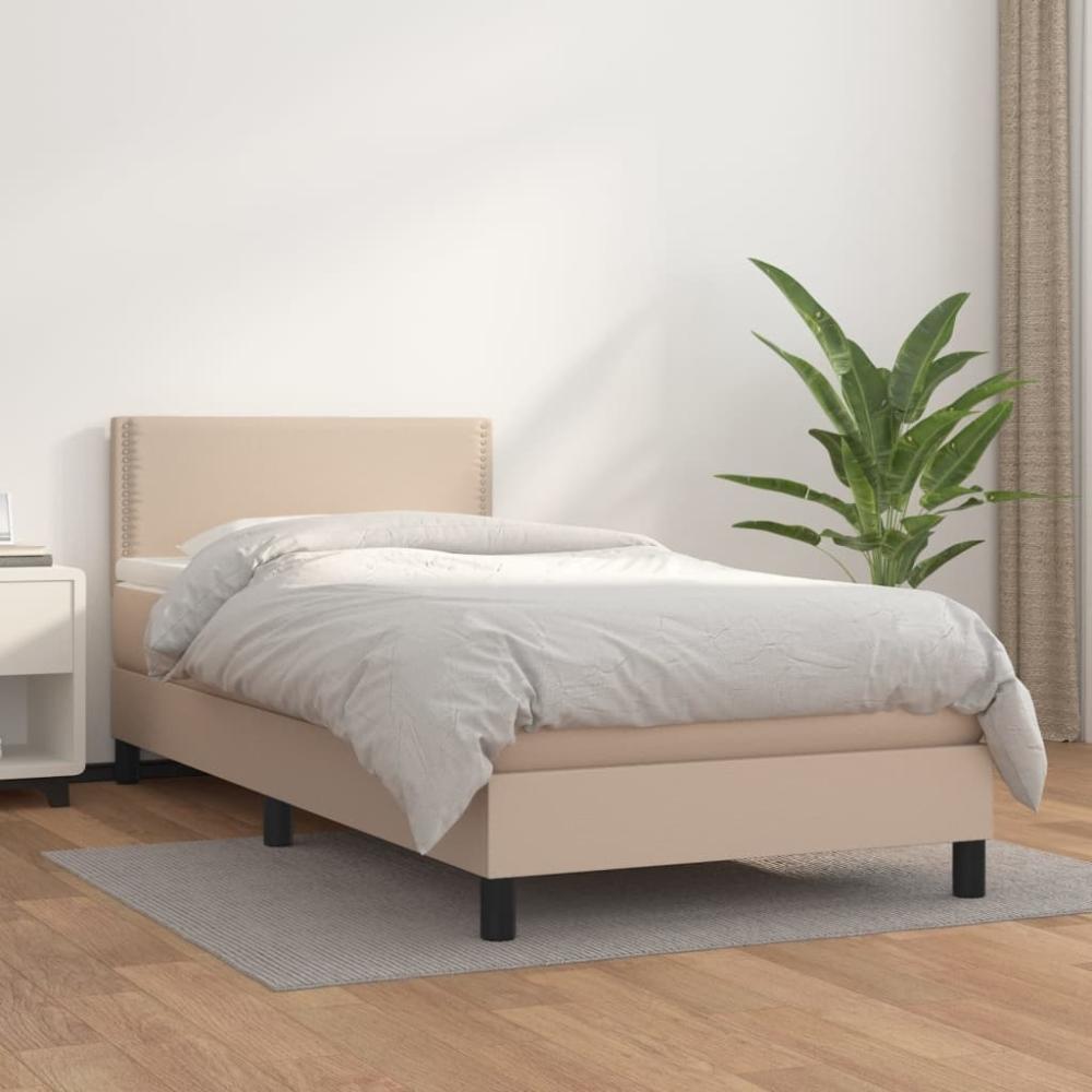 vidaXL Boxspringbett mit Matratze Cappuccino-Braun 90x200cm Kunstleder, Härtegrad: H2 [3141046] Bild 1