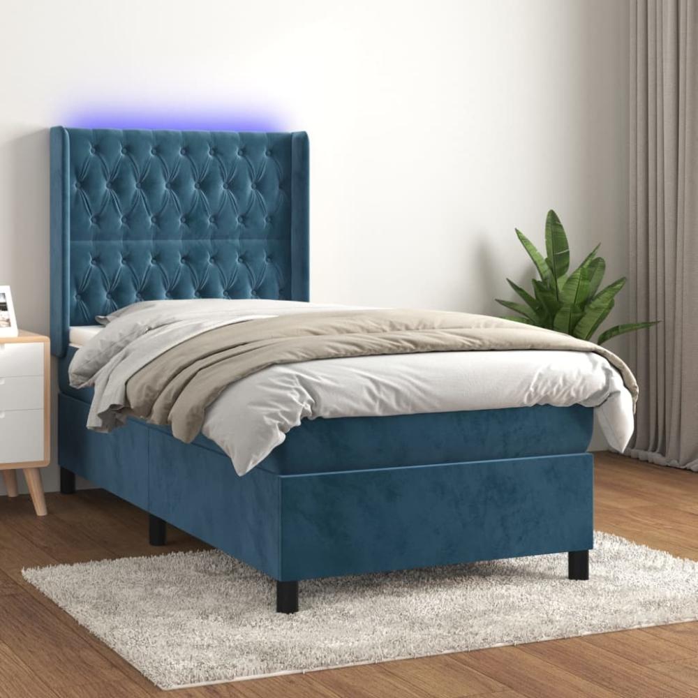 vidaXL Boxspringbett mit Matratze & LED Dunkelblau 100x200 cm Samt 3139731 Bild 1