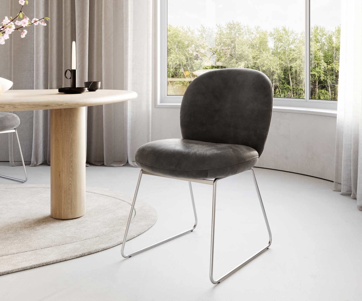 Esszimmerstuhl Nube-Flex Mikrofaser Anthrazit Vintage Kufengestell Edelstahl Taschenfederkern Bild 1