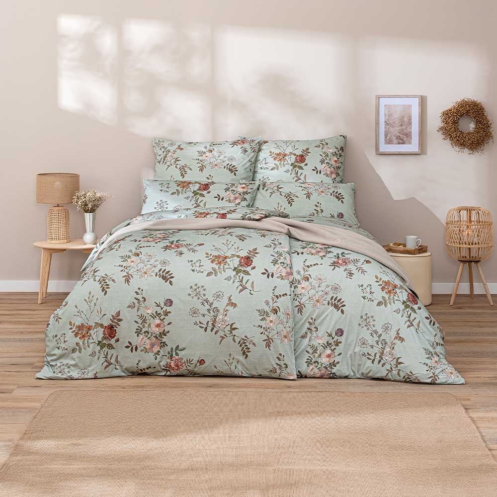 Estella Mako Jersey Bettwäsche 135x200 Perla salbei Rosen Blüten 6913-532 Bild 1