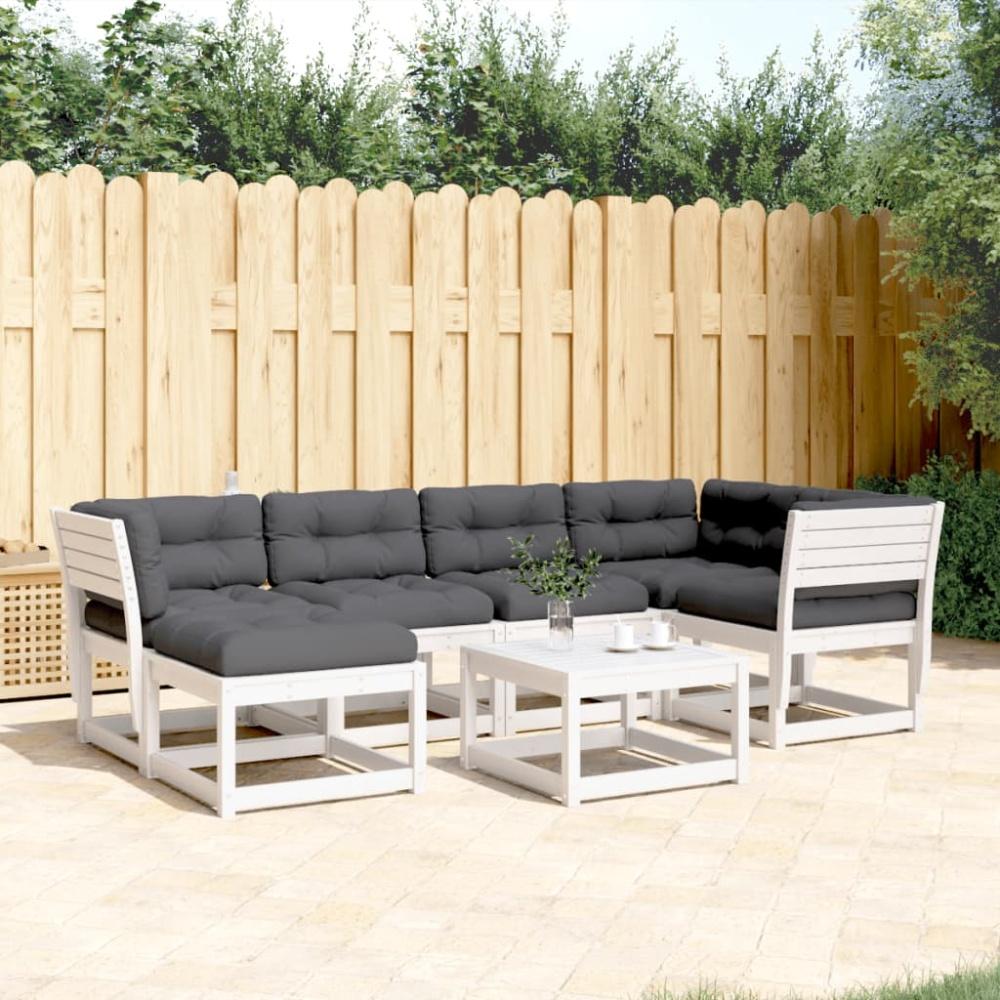 vidaXL 6-tlg. Garten-Sofagarnitur mit Kissen Weiß Massivholz Kiefer 3217036 Bild 1