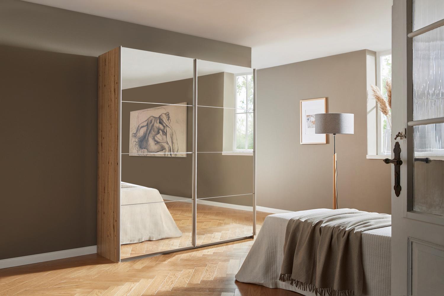 rauch Kleiderschrank, Schwebetürenschrank SUBITO, 2-türig, 2 Spiegeltüren, Eiche Artisan, 136 x 197 x 61 cm Bild 1