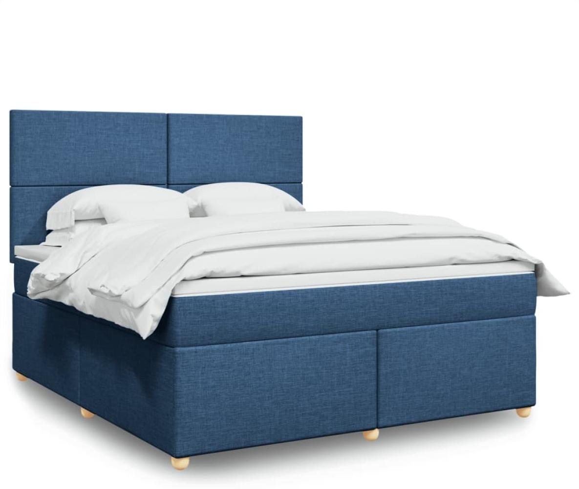 vidaXL Boxspringbett mit Matratze Blau 180x200 cm Stoff 3291358 Bild 1