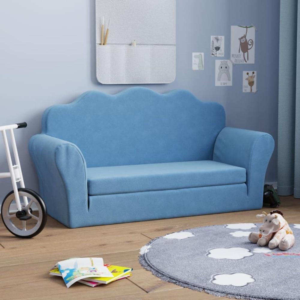 vidaXL Kinder-Schlafsofa 2-Sitzer Blau Weicher Plüsch 357062 Bild 1