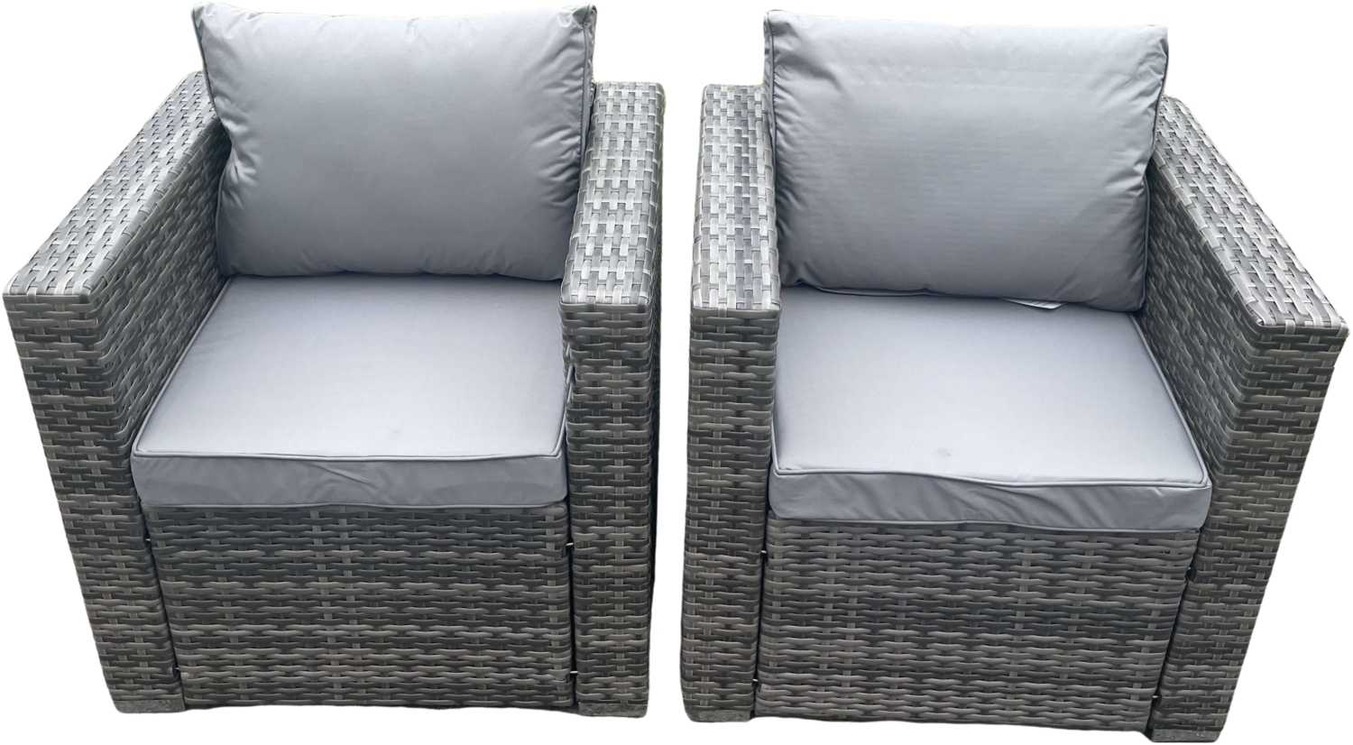 Fimous 2-teiliges Rattan Arm Sofa Stuhl Gartenmöbel im Freien mit Sitz und Rückenkissen Dunkelgrau gemischt Bild 1