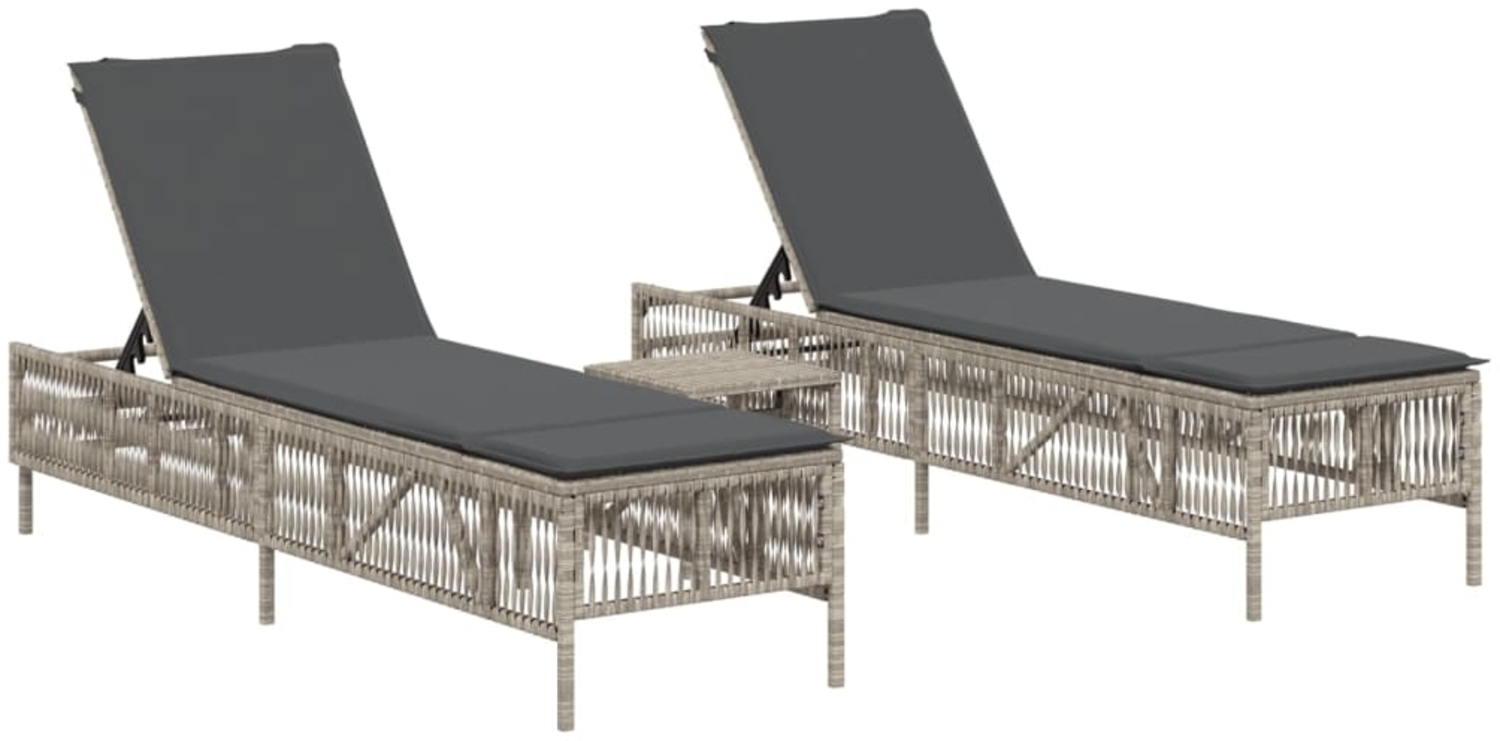 vidaXL Sonnenliegen 2 Stk. mit Tisch Hellgrau Poly Rattan 4002751 Bild 1