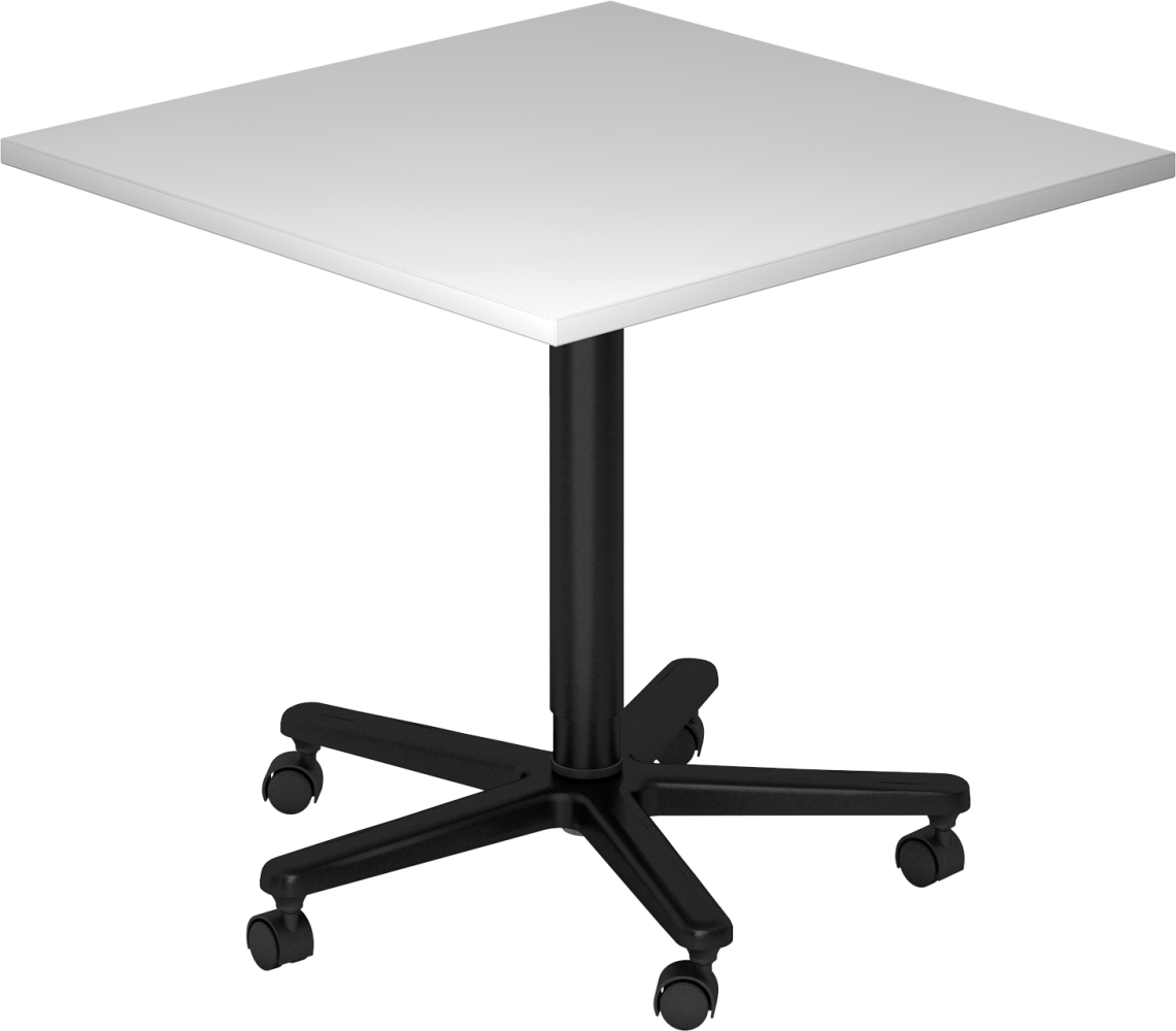 bümö Säulenhubtisch höhenverstellbar, Stehtisch Büro, Bistrotisch eckig 80 x 80 cm - Besprechungstisch grau, Stehtisch Holz-Platte, Säule aus Metall in schwarz, Säulentisch, Hochtisch, ST88-5-D Bild 1