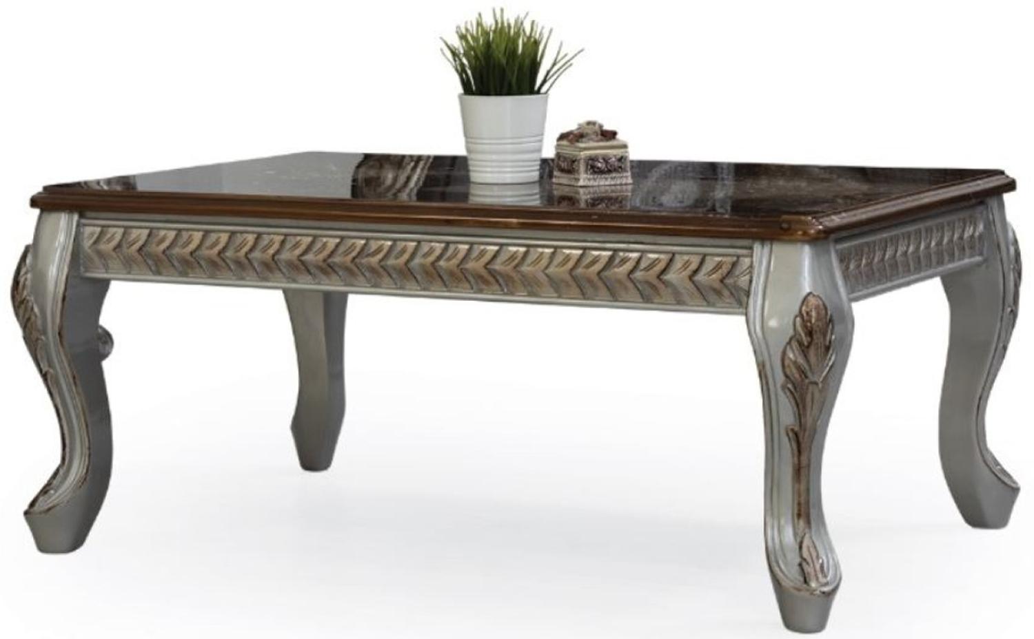 Casa Padrino Luxus Barock Couchtisch Braun / Silber / Bronze 115 x 77 x H. 48 cm - Massivholz Wohnzimmertisch - Wohnzimmer Möbel im Barockstil Bild 1
