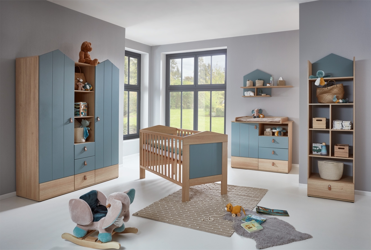 6-teiliges Babymöbel-Megaset »Roofy« mit 2-trg. Kleiderschrank, Salbei / Nagano Oak, Arthur Berndt Bild 1