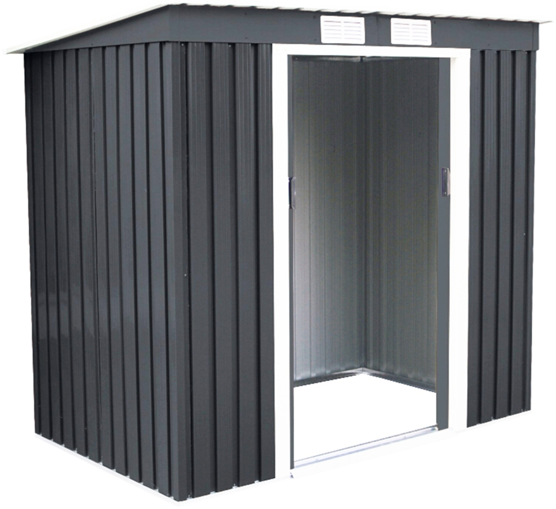 Metall Gerätehaus Gartenhaus Geräteschuppen inkl. Fundament Pultdach 213 x 130 x 173 cm Dunkelgrau Bild 1