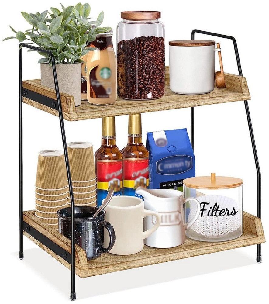 NUODWELL Gewürzregal 2 Etage Vertikales Gewürzregal aus Holz, Aufbewahrungsbox für Kaffee Bild 1