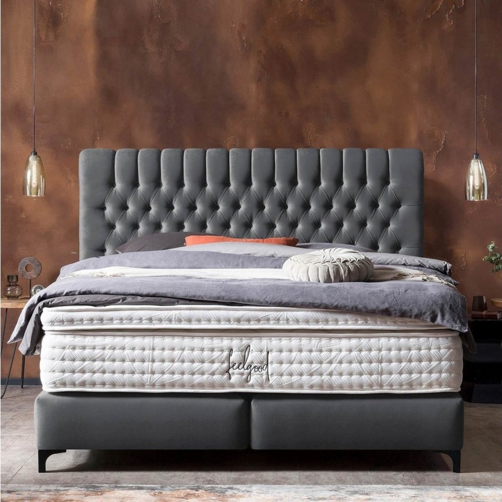 BettCo Boxspringbett Chester (in Dunkelgrau Velours, 200 x 200 cm), Topper optional, Schwarze Metallfüße, Kostenloser Aufbau Bild 1