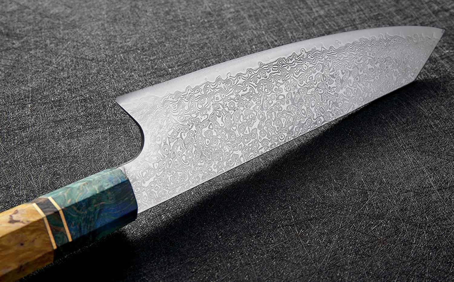 Santoku Damastmesser - exklusives Profimesser – 62 Schichten Damaststahl – jeder Holzgriff ein Unikat Bild 1