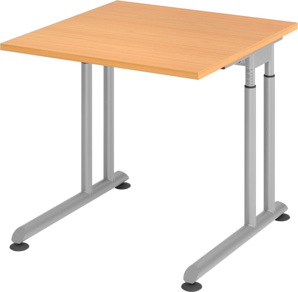 bümö höhenverstellbarer Schreibtisch Z-Serie 80x80 cm in Buche, Gestell in Silber - PC Tisch klein für's Büro manuell höhenverstellbar, Computertisch verstellbar, ZS-08-6-S Bild 1