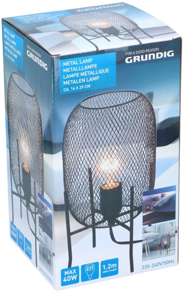 Tischleuchte Grundig Metalllampe ca. 16 x 29 cm dekorative Stehlampe in schwarz Bild 1