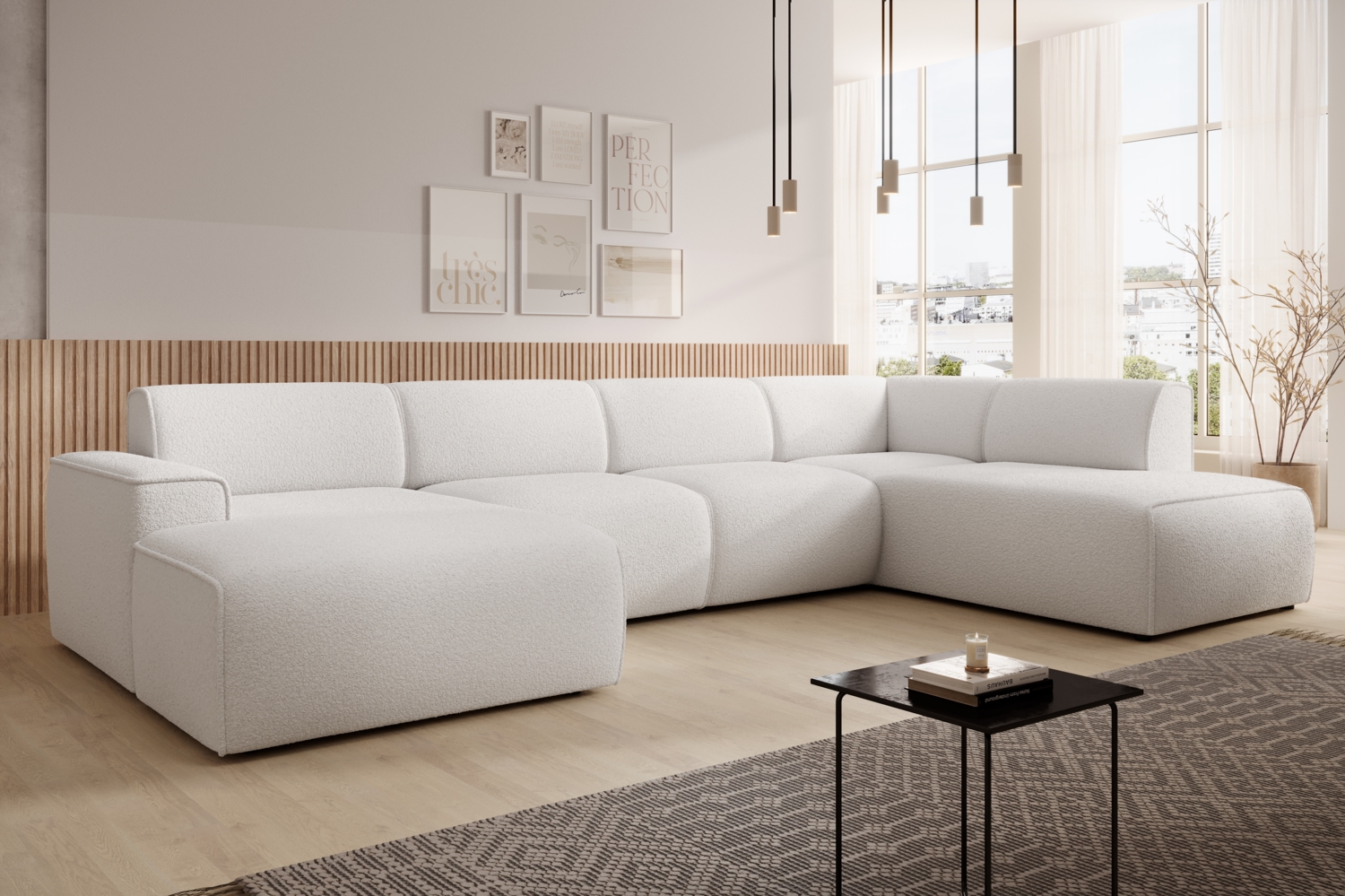 AX LIVING XXL Sofa U Form Didim Weiß 378cm breit, modern & großzügig R Bild 1