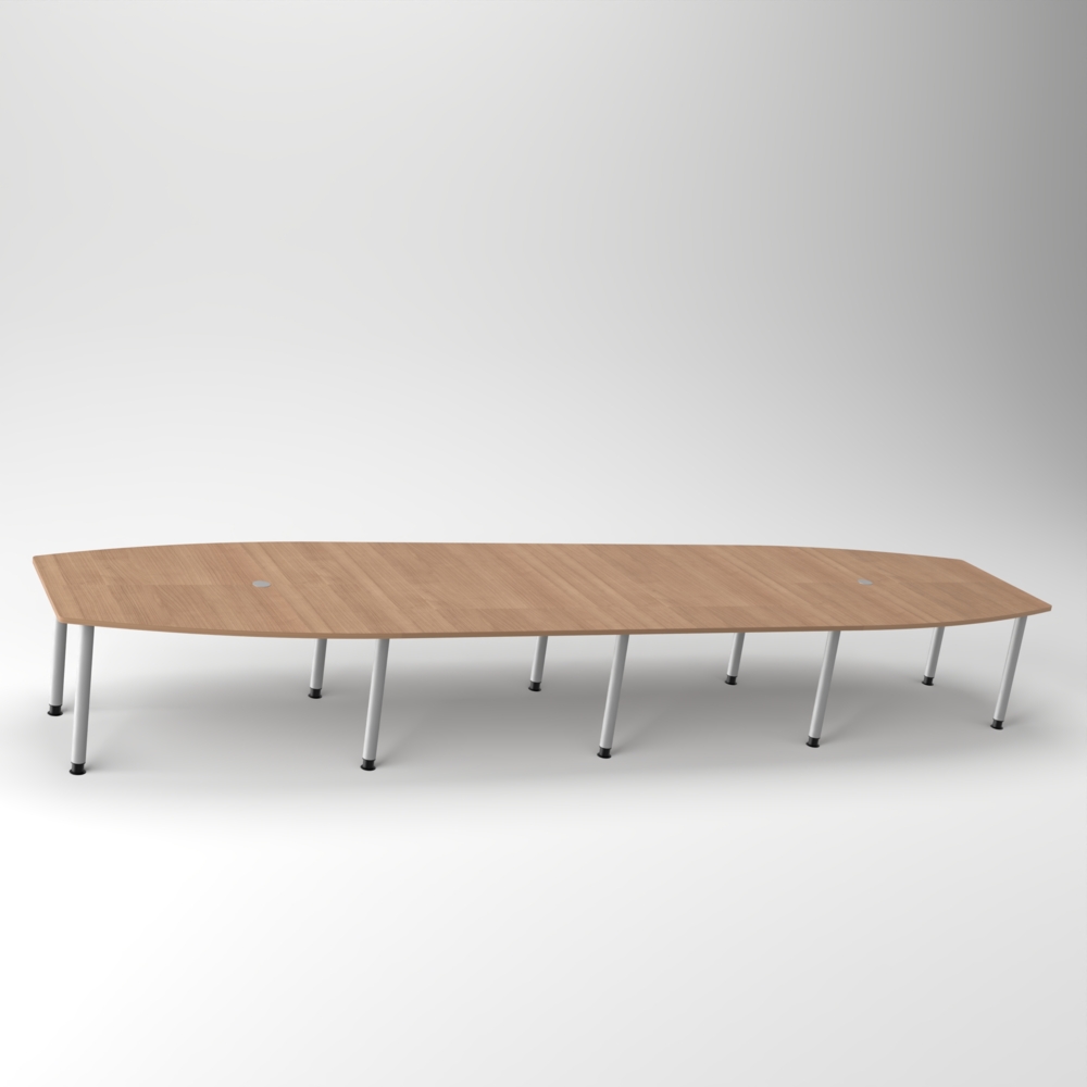 Rheinland Möbel Konferenztisch KONTI 520x130 cm – ovaler Besprechungstisch in Weiß mit silbernen Rundrohrfüßen & 2 Kabelauslässen, erweiterbarer Meetingtisch für 16–18 Personen, moderner XXL-Tisch fürs Büro Bild 1