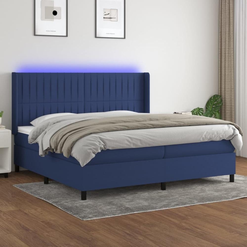 vidaXL Boxspringbett mit Matratze & LED Stoff Blau 200 x 200 cm, Härtegrad: H2 [3138507] Bild 1