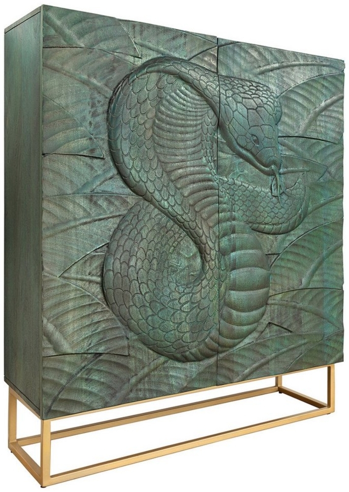 riess-ambiente Highboard SNAKE 120cm türkis / gold · Hochschrank aus Massivholz mit 3D-Front (Einzelartikel, 1 St), grifflose Kommode aus Mangoholz · 2 Türen & 6 Fächer · Wohnzimmer Bild 1