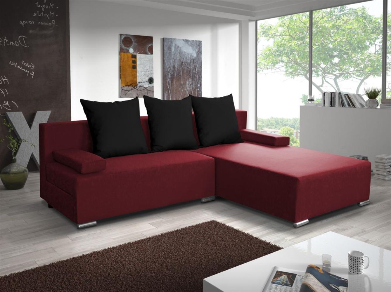 Ecksofa Sofa LUCY mit Schlaffunktion Rot / Schwarz Ottomane Rechts Bild 1